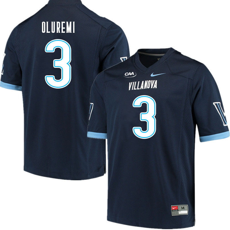 Men #3 Josh Oluremi Villanova Wildcats College Football Jerseys Stitched Sale-Navy